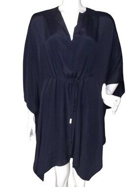 HALSTON Dress, S, Blue, Belted, Logo hardware, Knee length, Modest Acetate-Silk